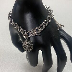 Vintage Sterling Silver Link Bracelet with Iconic Eiffel Tower Charm 8.25 Inch